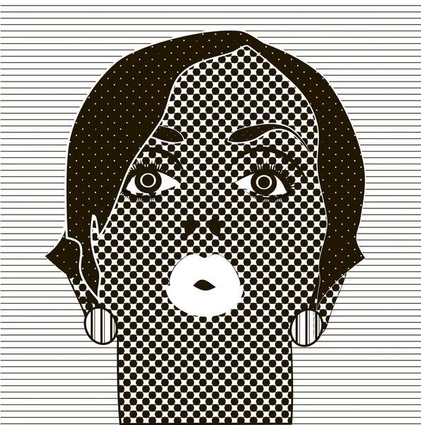 Blanco y negro dibujando la cara de la chica — Vector de stock