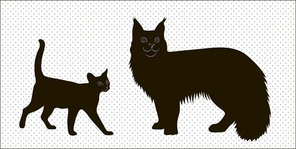 Silhuetas de Maine Coon gatos e da Abissínia — Vetor de Stock