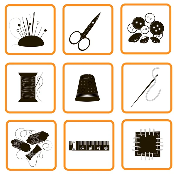 Andere aanpassingen van de negen pictogrammen voor naaien en een borduurwerk — Stockvector