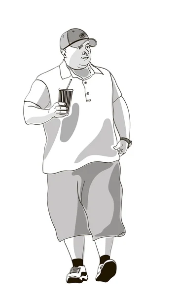 Hombre gordo en ropa de verano — Vector de stock