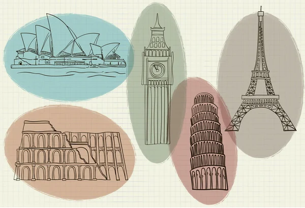 Illustration de bâtiments célèbres dans le monde — Image vectorielle