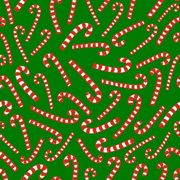 Bastones de caramelo de Navidad a rayas rojas sin costuras — Vector de stock