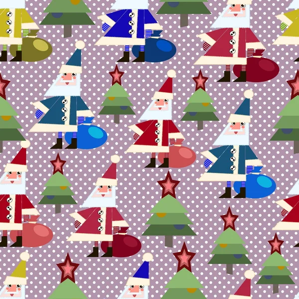 Fondo sin costuras árbol de Navidad y Santa Claus — Vector de stock