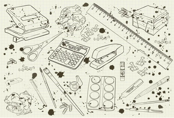 Ilustração papelaria monocromático com salpicos —  Vetores de Stock