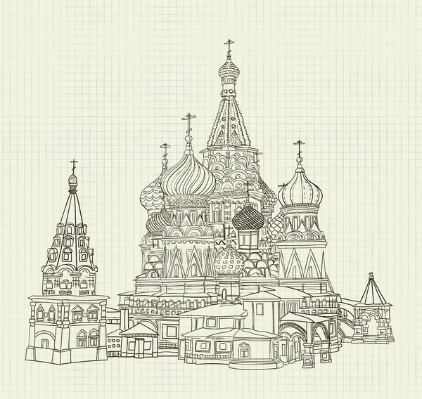 Disegno a inchiostro manoscritto della Chiesa russa sul foglio del taccuino — Vettoriale Stock
