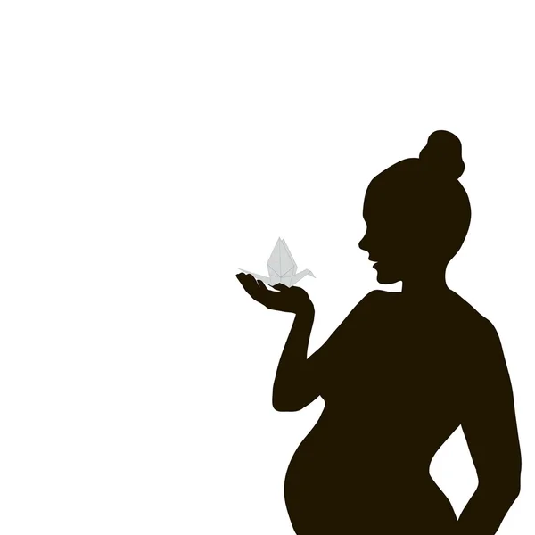 一名孕妇用纸剪影起重机在手 — 图库矢量图片