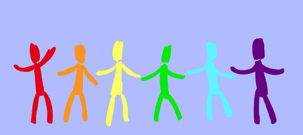 illustration of six multicolored simple men