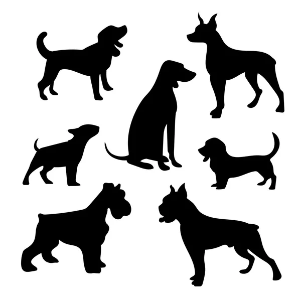 Köpek yedi vector silhouettes — Stok Vektör