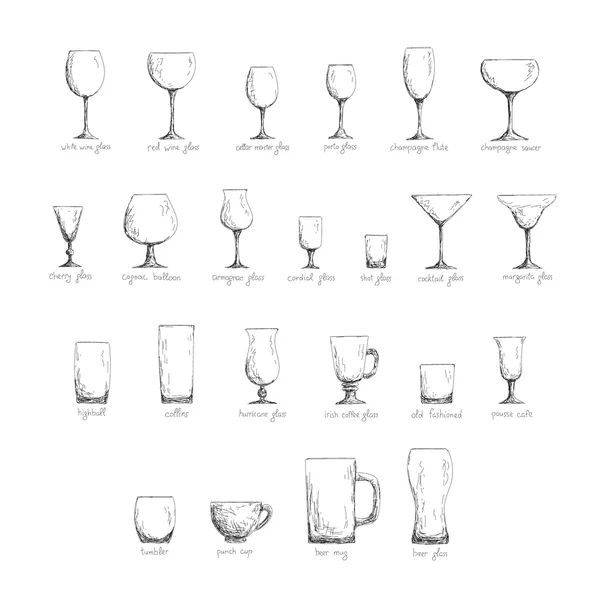 Stemware Set, black and white — Stock Vector