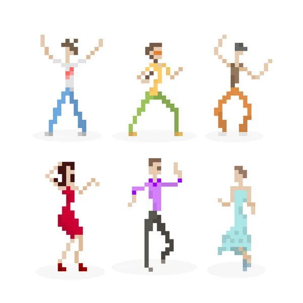 Pixel Art Party Dança Pessoas Set — Vetor de Stock