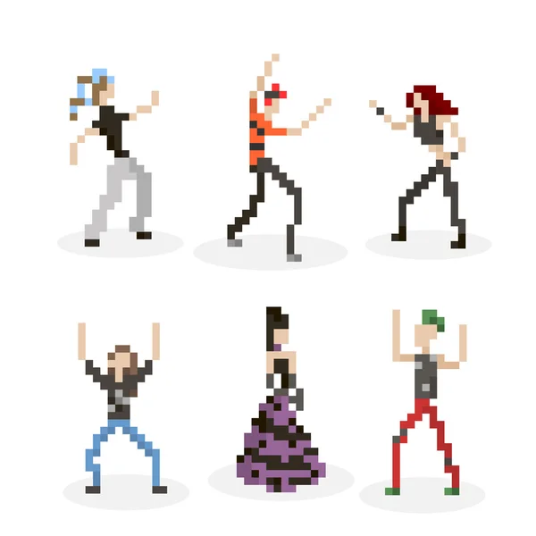 Pixel Art Dancing Subculture People Set — Stock Vector