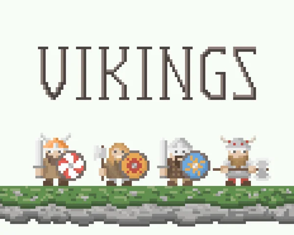 Pixel Art stijl Vikingen — Stockvector