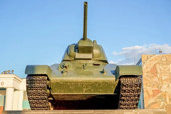 The Monument on the square in front of the Volgograd Tractor plant (VGTZ), T-34 tank front side #1. Stock Photo