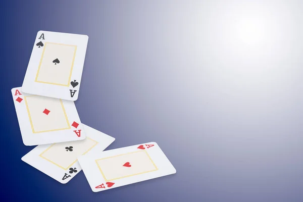 Four Aces Cards Floating Blue Background Copy Space — Stock Photo, Image