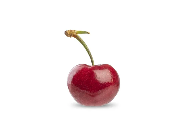 Jeden Czerwony Cherrie Izolowane Białym Tle — Zdjęcie stockowe