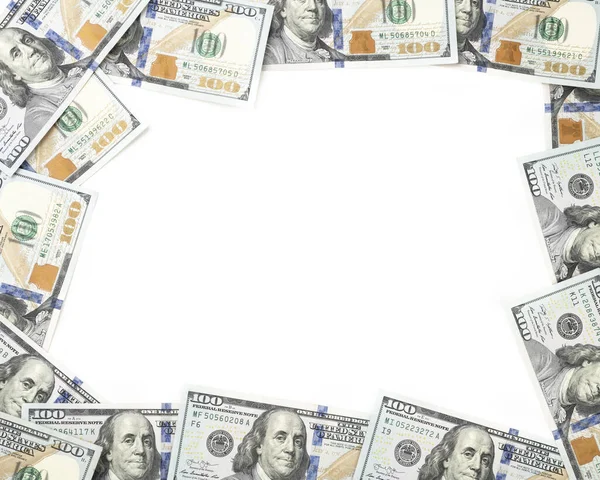 Billetes Cien Dólares Sobre Fondo Blanco Con Espacio Para Copiar —  Fotos de Stock