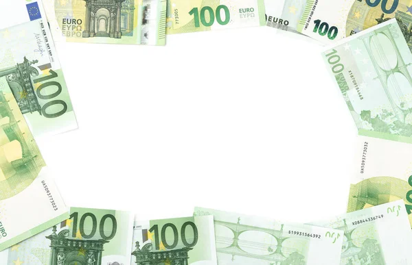 Sto Banknotów Euro Białym Tle Przestrzenią Kopiowania — Zdjęcie stockowe