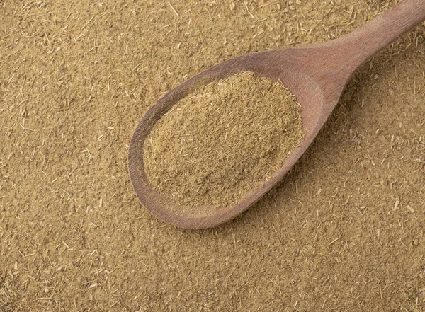 Top View Closeup Ground Cumin Wooden Spoon — Stock Photo, Image