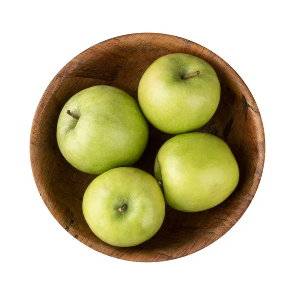 Pommes Vertes Dans Bol Isolé Sur Fond Blanc — Photo