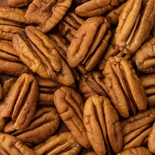 Closeup Top View Pecan Nuts Food Backdrop — Stock Photo, Image