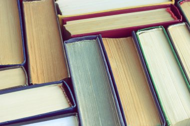 Arka plan kitaplar, üstten görünüm, yakın çekim.