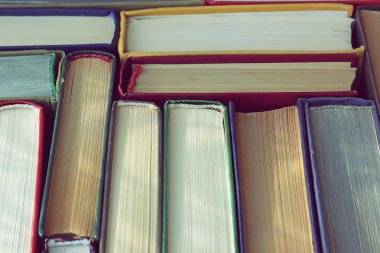 Arka plan kitaplar, üstten görünüm, yakın çekim.