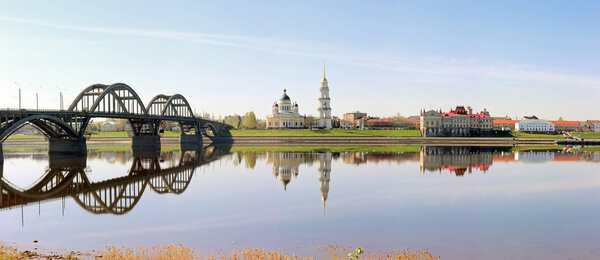 Panorama of the city of Rybinsk. Bridge, Cathedral, Museum.