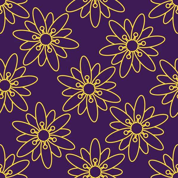 Naadloze bloemmotief met gouden bloemen op een paarse achtergrond — Stockvector