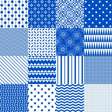 Set of seamless backgrounds with blue geometric pattern. clipart