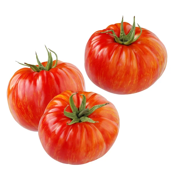 흰색 절연 주황색 줄무늬와 잘 익은 빨간 토마토. — 스톡 사진