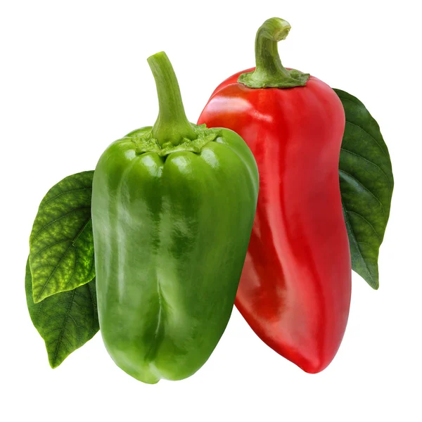 红色和绿色的辣椒，白色背景上孤立. — 图库照片