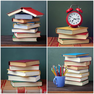 yığın kitap ahşap tablo.