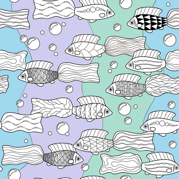 Nahtloses Muster mit handgezeichneten Fischen. Vektor. — Stockvektor