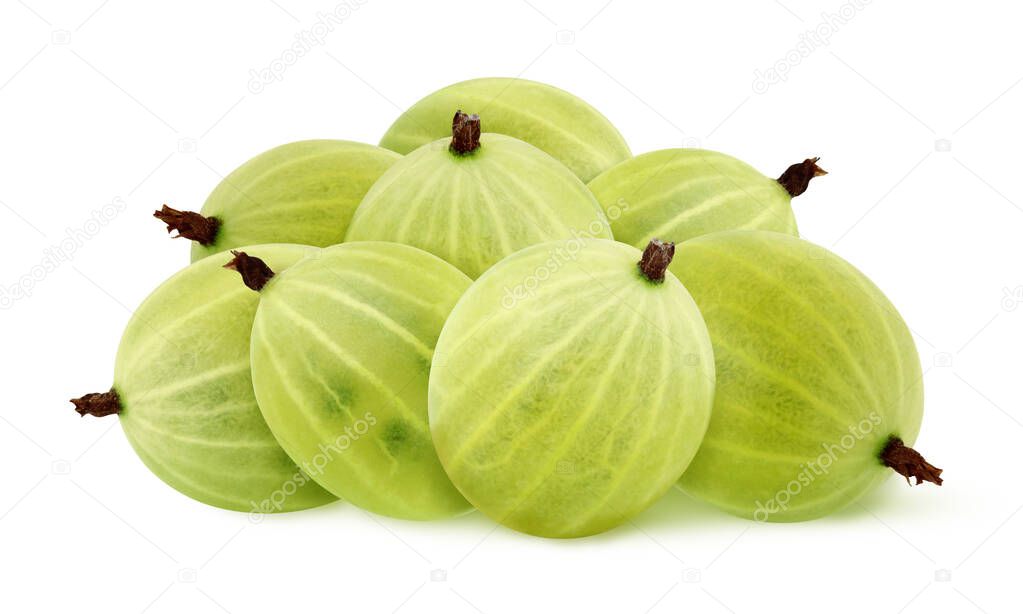 isolate green gooseberry.  pile of whole ripe berries isolated on a white background with clipping path.