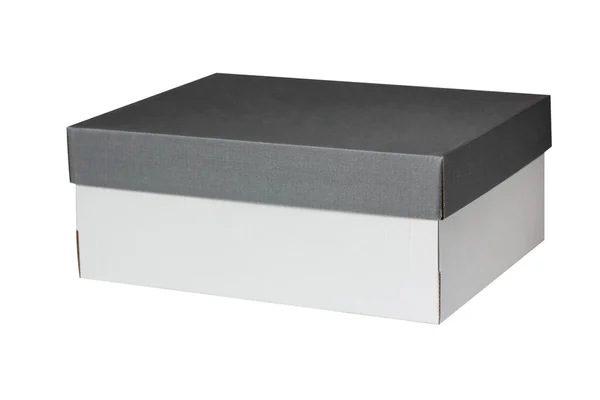 Boîte Rectangulaire Carton Avec Couvercle Foncé Isolée Sur Fond Blanc — Photo