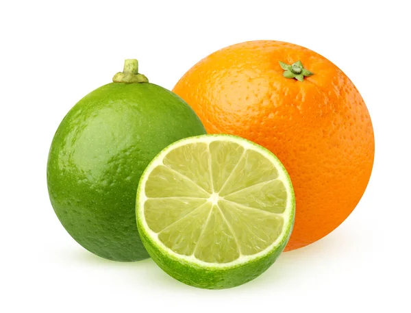 Odizolowany Wapno Pomarańcza Półtora Limonki Pomarańcza Odizolowana Białym Tle Ścieżką — Zdjęcie stockowe