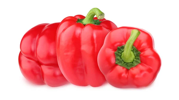 Red Bell Pepper Isolated White Background Clipping Path Three Whole — Stock Photo, Image