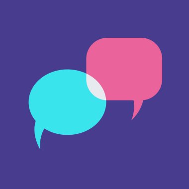 Mavi arka planda iki boş ifade kabarcığı. Vektör çizimi. Kelimeler bulutu, mesaj, diyalog.