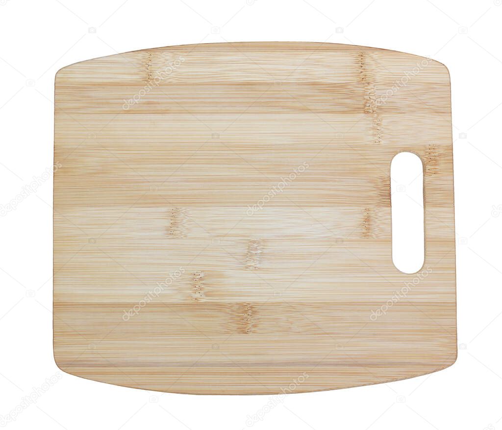 an empty bamboo cutting board, isolated on a white background with a clipping path. rectangular board for the kitchen.