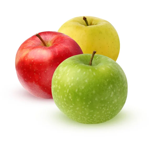 Tres Apple Aislado Sobre Fondo Blanco Frutas Enteras Con Sombra —  Fotos de Stock