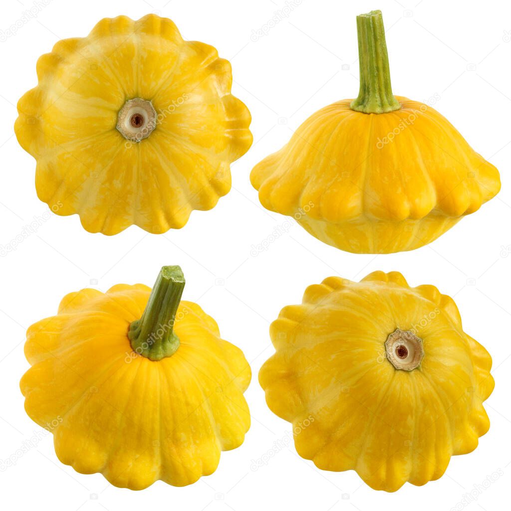 pattison isolated on a white background with a clipping path collection of yellow whole vegetable.