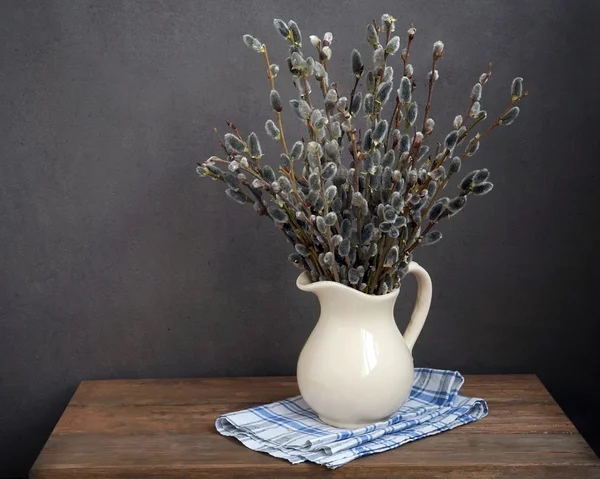 Still life with a willow bouquet — Stock Photo, Image