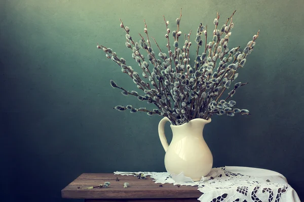 Still life with a willow bouquet — Stock Photo, Image