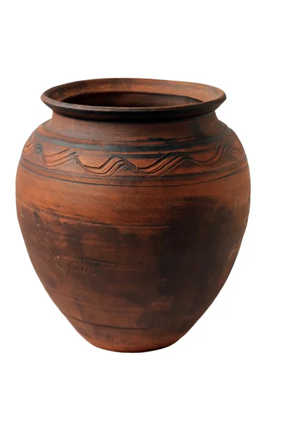 Clay pot without cover on the white isolated background — 图库照片