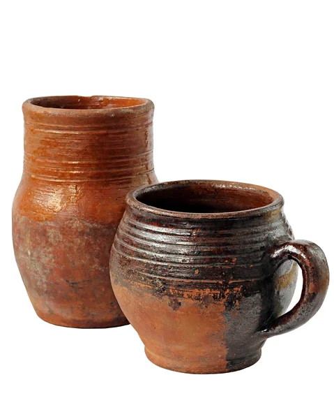 Clay pot en een kruik van klei — Stockfoto