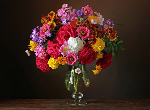 Still life with a beautiful bouquet of cultivated flowers — Stock Photo, Image