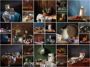 Collage from the still lifes made in kitchen. clipart