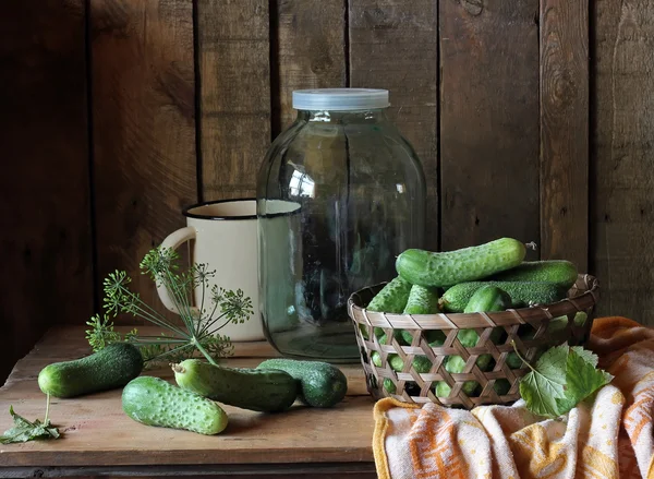 Fortsatt liv med agurker – stockfoto