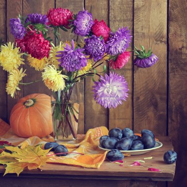 Natürmort Aster ve Erik.