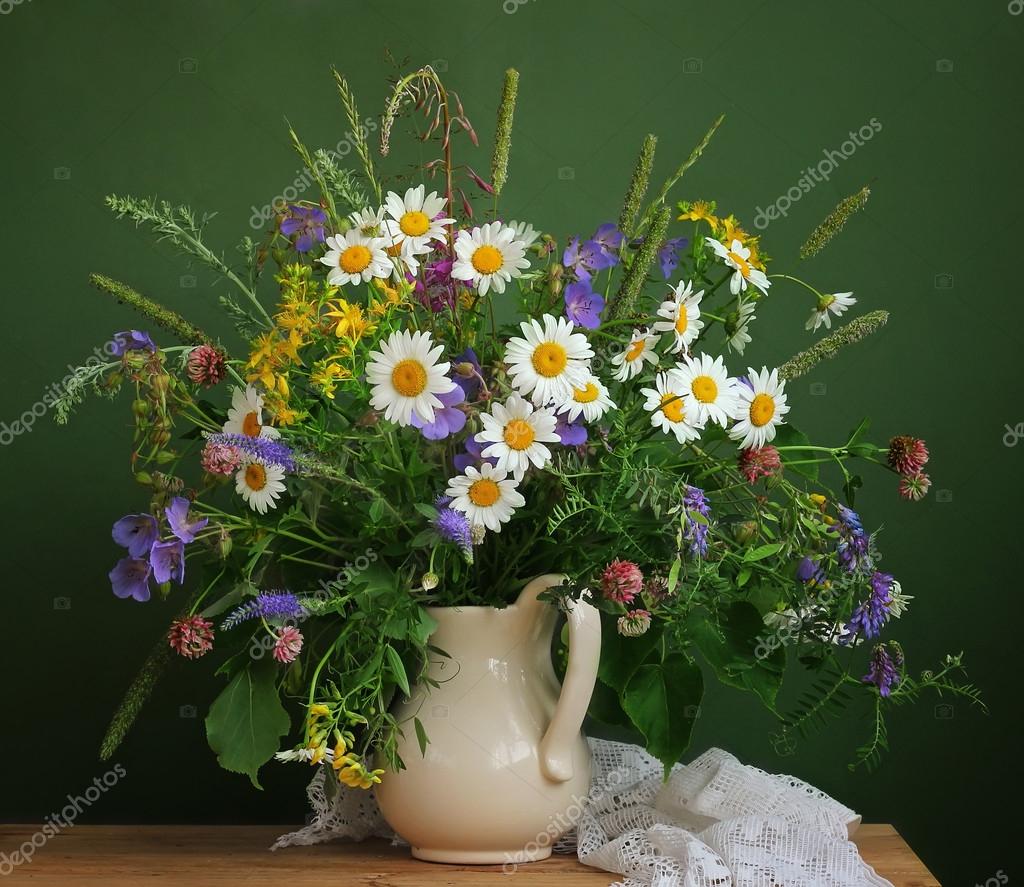 Nature Morte Avec Un Bouquet De Fleurs Sauvages Marguerites